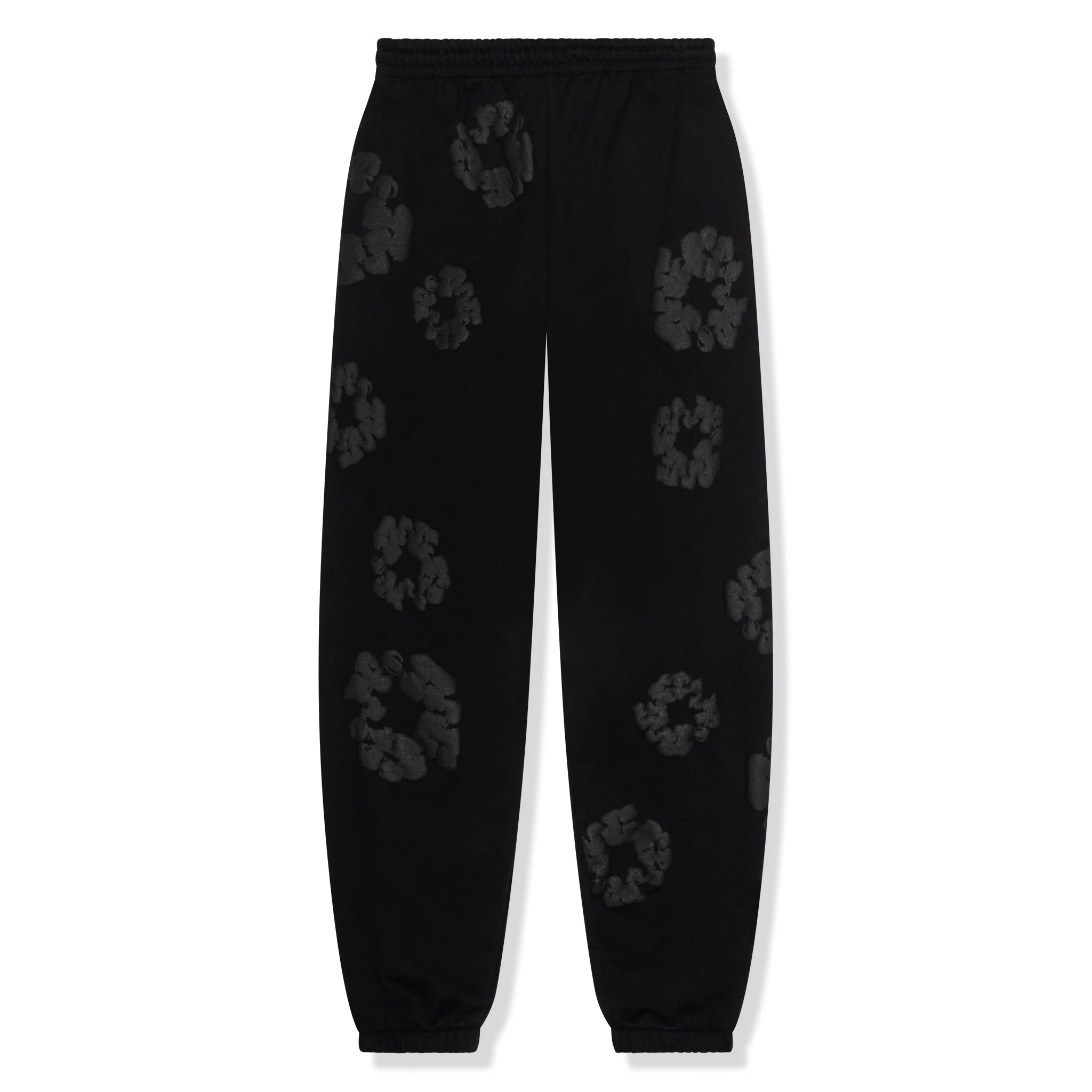 Front view of Denim Tears Cotton Wreath Black Monochrome Sweatpants